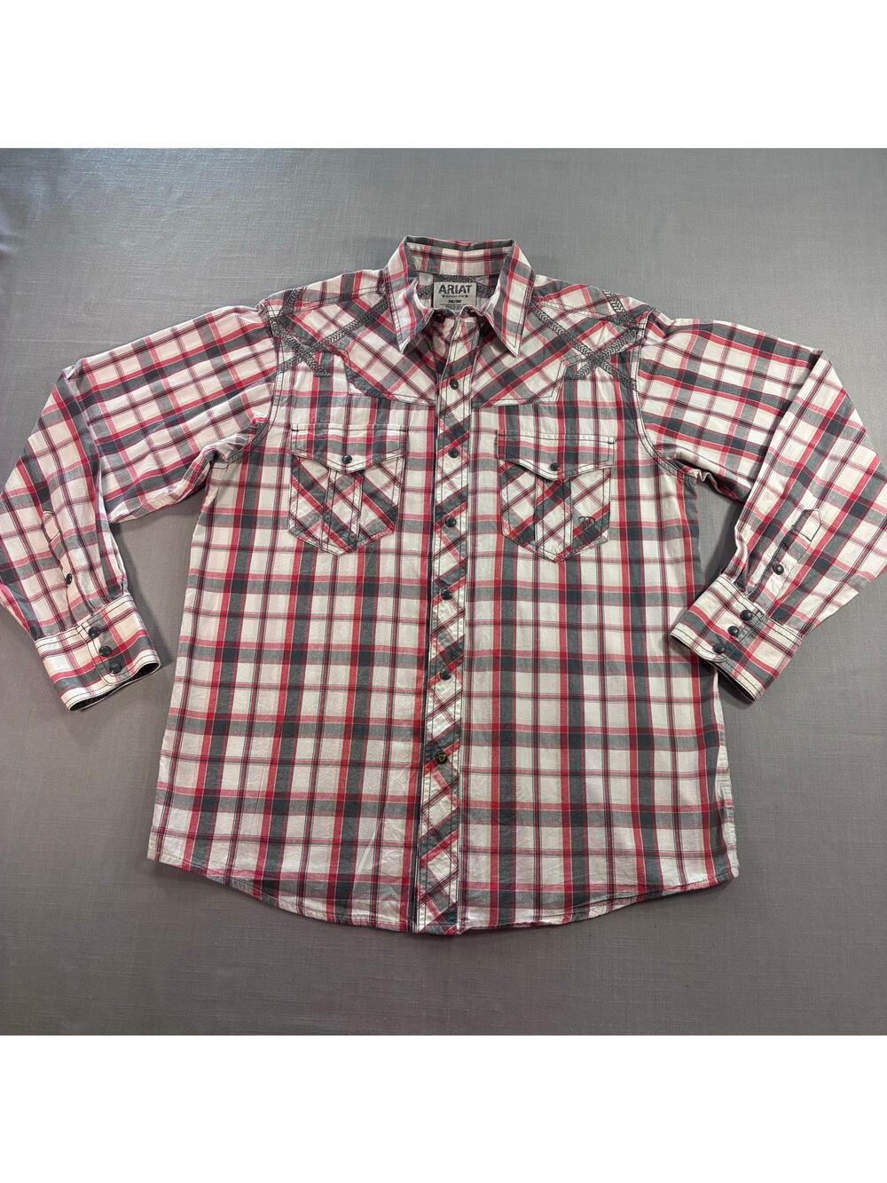Ariat Retro Fit Western Snap Shirt Mens Medium Plaid Cowboy Pearl Snap